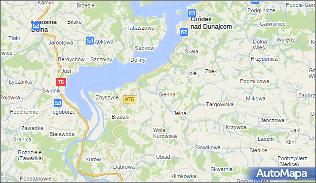 mapa Sienna gmina Gródek nad Dunajcem, Sienna gmina Gródek nad Dunajcem na mapie Targeo