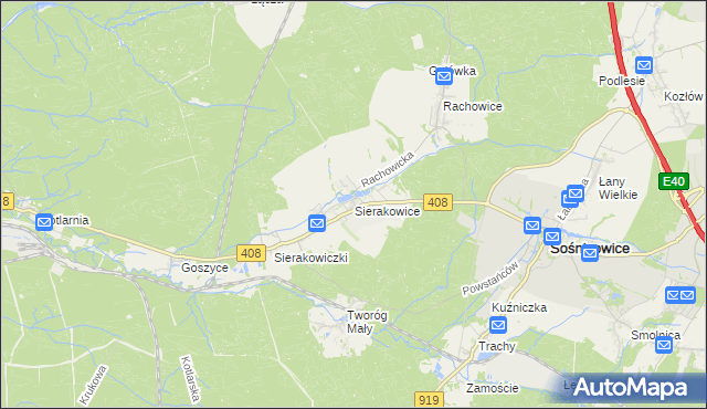 mapa Sierakowice gmina Sośnicowice, Sierakowice gmina Sośnicowice na mapie Targeo