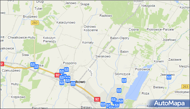 mapa Sierakowo gmina Strzałkowo, Sierakowo gmina Strzałkowo na mapie Targeo