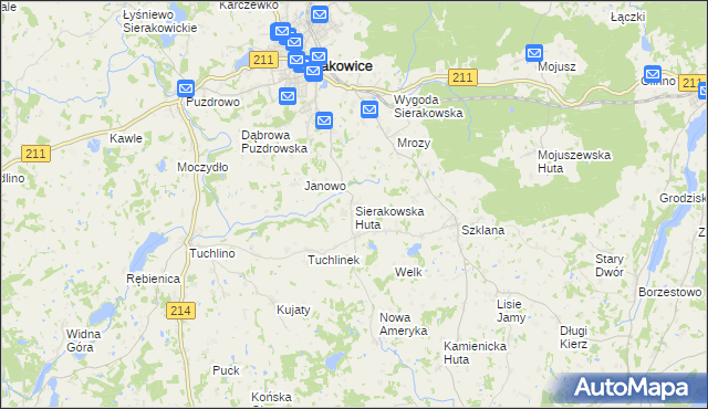 mapa Sierakowska Huta, Sierakowska Huta na mapie Targeo