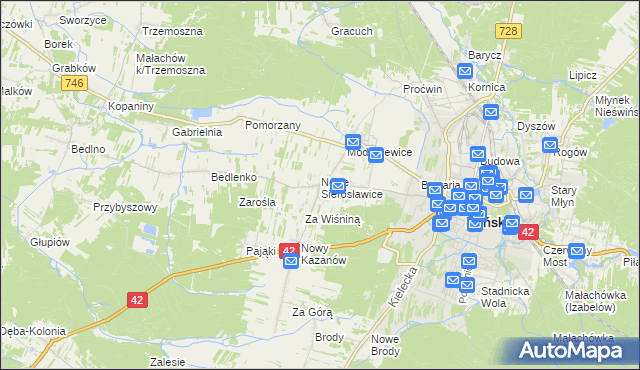 mapa Sierosławice gmina Końskie, Sierosławice gmina Końskie na mapie Targeo