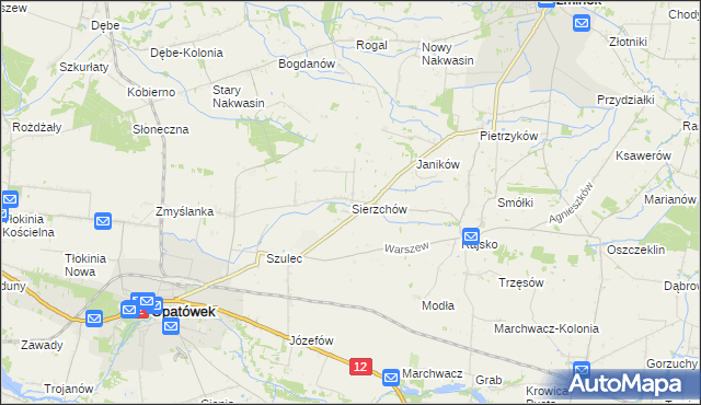 mapa Sierzchów gmina Opatówek, Sierzchów gmina Opatówek na mapie Targeo