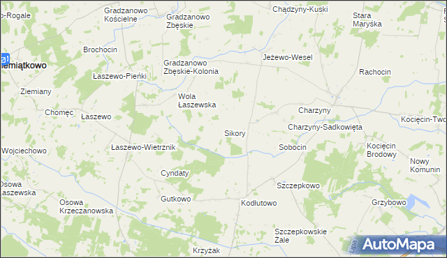 mapa Sikory gmina Raciąż, Sikory gmina Raciąż na mapie Targeo