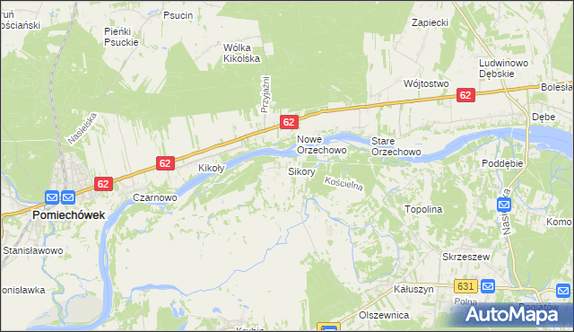 mapa Sikory gmina Wieliszew, Sikory gmina Wieliszew na mapie Targeo