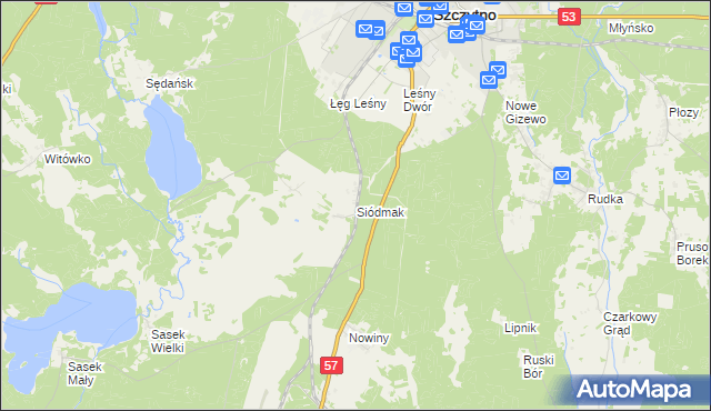 mapa Siódmak gmina Szczytno, Siódmak gmina Szczytno na mapie Targeo