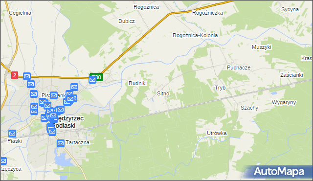 mapa Sitno gmina Międzyrzec Podlaski, Sitno gmina Międzyrzec Podlaski na mapie Targeo