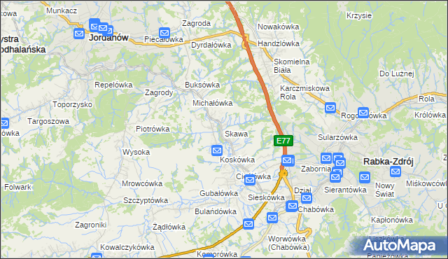 mapa Skawa, Skawa na mapie Targeo