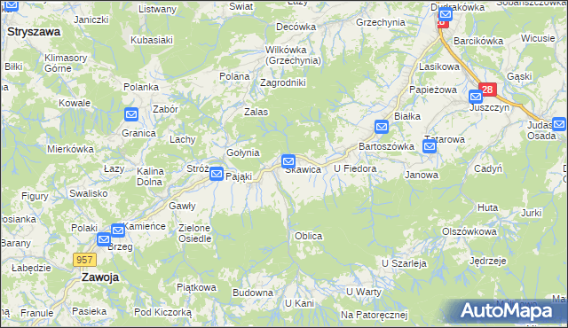 mapa Skawica, Skawica na mapie Targeo