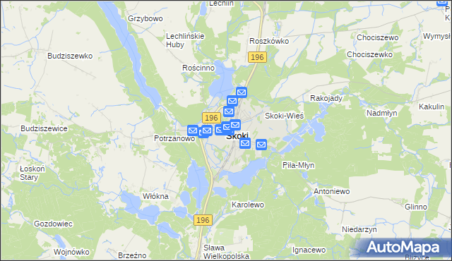 mapa Skoki powiat wągrowiecki, Skoki powiat wągrowiecki na mapie Targeo