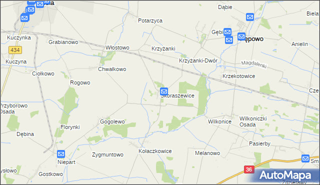 mapa Skoraszewice, Skoraszewice na mapie Targeo