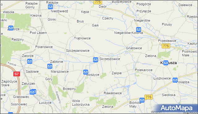 mapa Skrzeszowice, Skrzeszowice na mapie Targeo