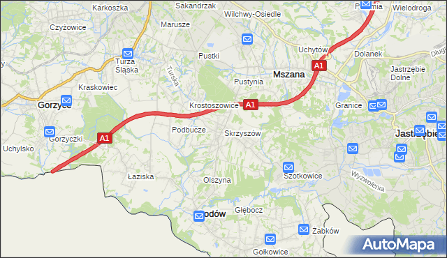mapa Skrzyszów gmina Godów, Skrzyszów gmina Godów na mapie Targeo