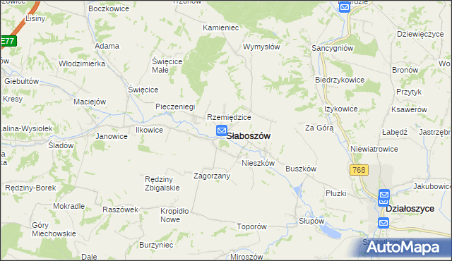 mapa Słaboszów, Słaboszów na mapie Targeo