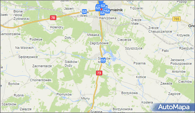 mapa Śladków Mały, Śladków Mały na mapie Targeo
