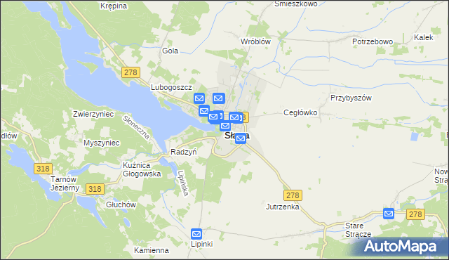 mapa Sława powiat wschowski, Sława powiat wschowski na mapie Targeo