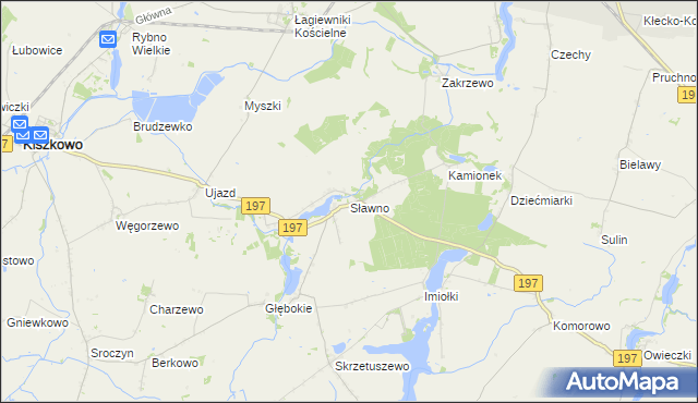 mapa Sławno gmina Kiszkowo, Sławno gmina Kiszkowo na mapie Targeo