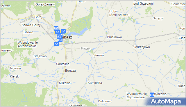 mapa Sławno gmina Lubasz, Sławno gmina Lubasz na mapie Targeo