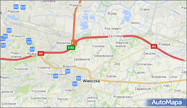 mapa Śledziejowice, Śledziejowice na mapie Targeo