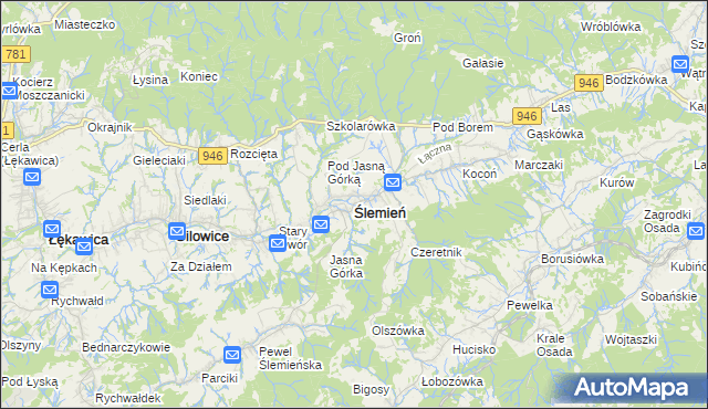 mapa Ślemień, Ślemień na mapie Targeo