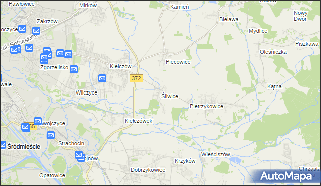 mapa Śliwice gmina Długołęka, Śliwice gmina Długołęka na mapie Targeo
