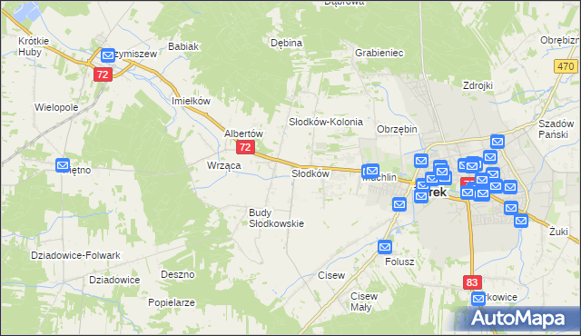 mapa Słodków gmina Turek, Słodków gmina Turek na mapie Targeo