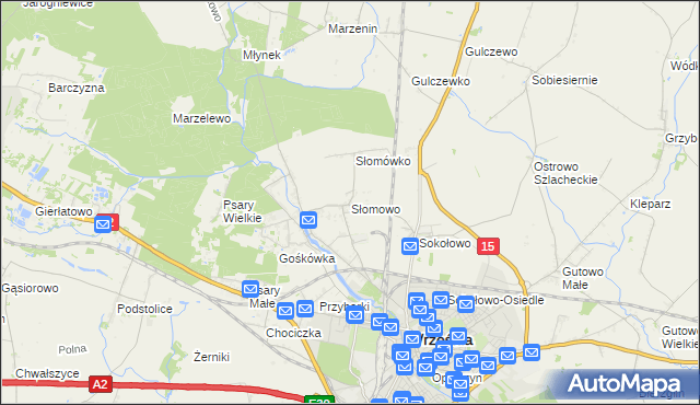 mapa Słomowo gmina Września, Słomowo gmina Września na mapie Targeo