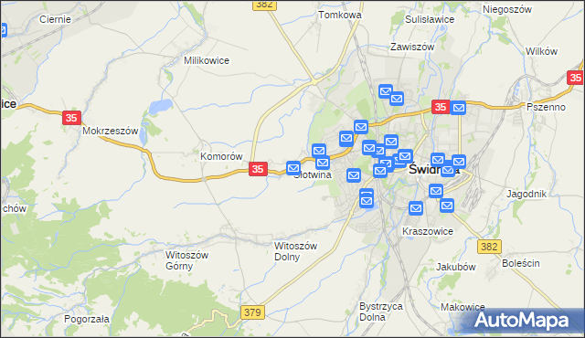 mapa Słotwina gmina Świdnica, Słotwina gmina Świdnica na mapie Targeo