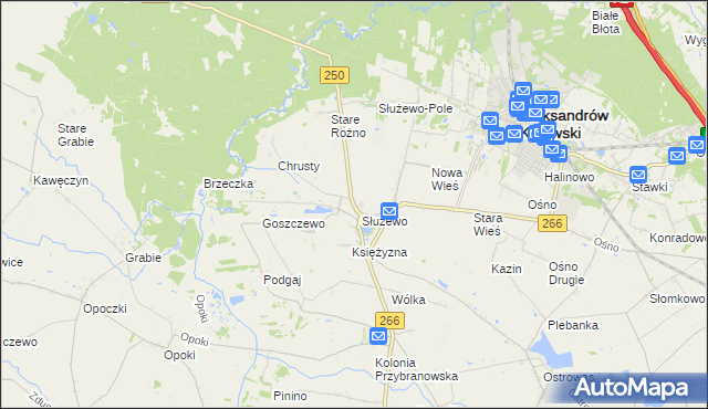 mapa Służewo gmina Aleksandrów Kujawski, Służewo gmina Aleksandrów Kujawski na mapie Targeo