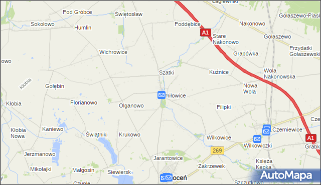 mapa Śmiłowice gmina Choceń, Śmiłowice gmina Choceń na mapie Targeo