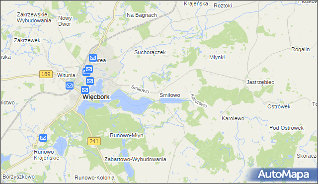 mapa Śmiłowo gmina Więcbork, Śmiłowo gmina Więcbork na mapie Targeo