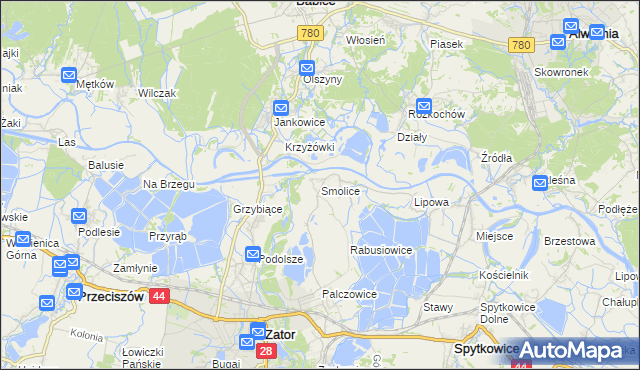 mapa Smolice gmina Zator, Smolice gmina Zator na mapie Targeo