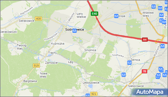 mapa Smolnica gmina Sośnicowice, Smolnica gmina Sośnicowice na mapie Targeo