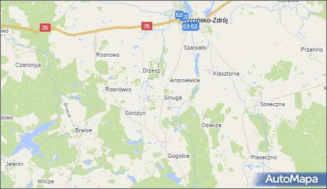 mapa Smuga gmina Trzcińsko-Zdrój, Smuga gmina Trzcińsko-Zdrój na mapie Targeo