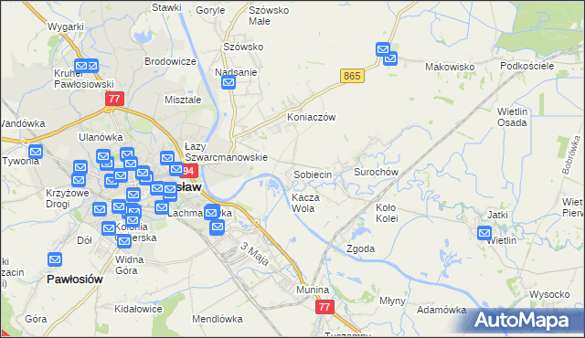 mapa Sobiecin, Sobiecin na mapie Targeo