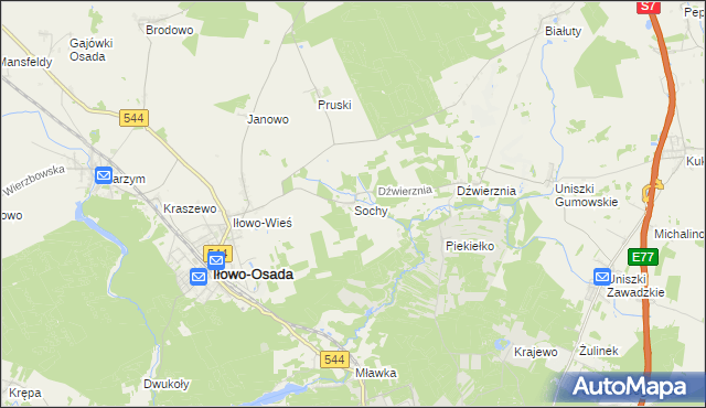 mapa Sochy gmina Iłowo-Osada, Sochy gmina Iłowo-Osada na mapie Targeo