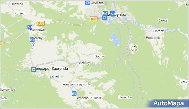 mapa Sochy gmina Zwierzyniec, Sochy gmina Zwierzyniec na mapie Targeo