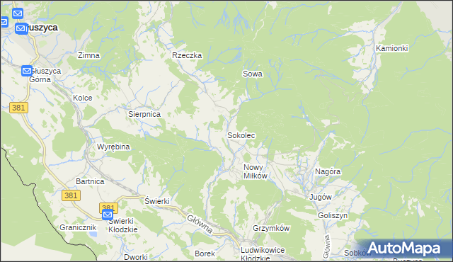 mapa Sokolec gmina Nowa Ruda, Sokolec gmina Nowa Ruda na mapie Targeo