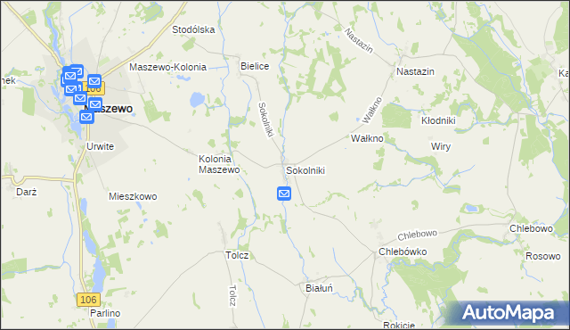 mapa Sokolniki gmina Maszewo, Sokolniki gmina Maszewo na mapie Targeo