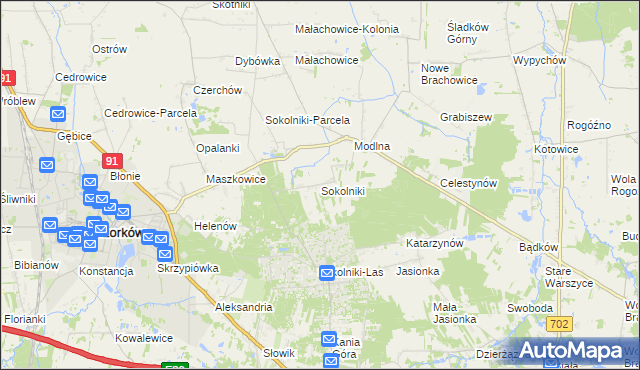 mapa Sokolniki gmina Ozorków, Sokolniki gmina Ozorków na mapie Targeo