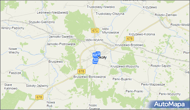mapa Sokoły powiat wysokomazowiecki, Sokoły powiat wysokomazowiecki na mapie Targeo