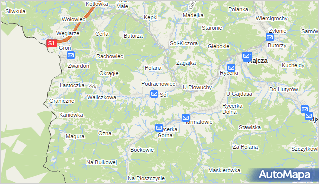 mapa Sól gmina Rajcza, Sól gmina Rajcza na mapie Targeo
