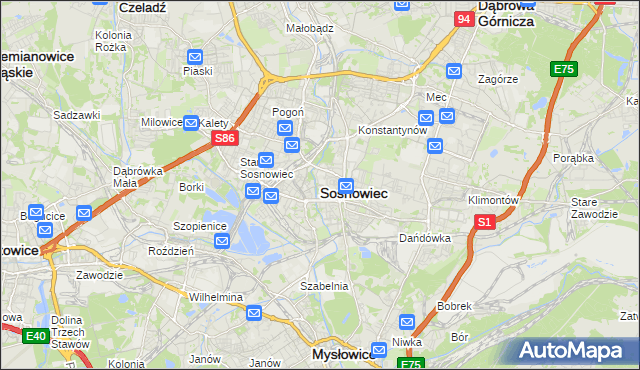mapa Sosnowca, Sosnowiec na mapie Targeo