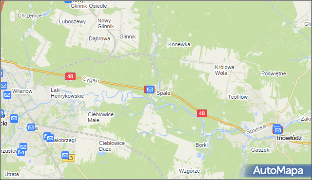 mapa Spała gmina Inowłódz, Spała gmina Inowłódz na mapie Targeo