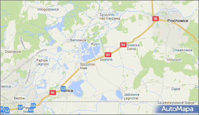 mapa Spalona gmina Kunice, Spalona gmina Kunice na mapie Targeo