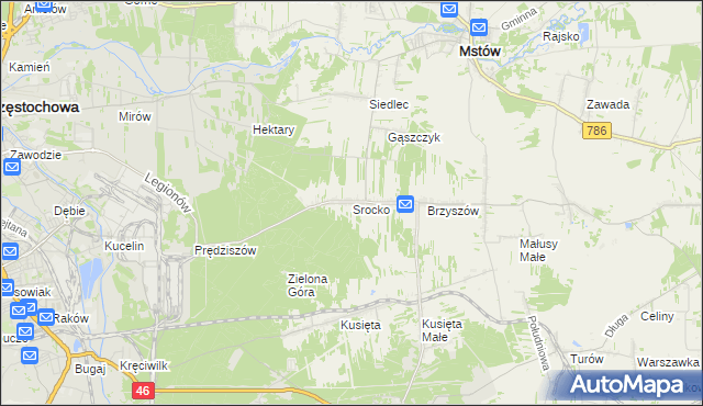 mapa Srocko gmina Mstów, Srocko gmina Mstów na mapie Targeo