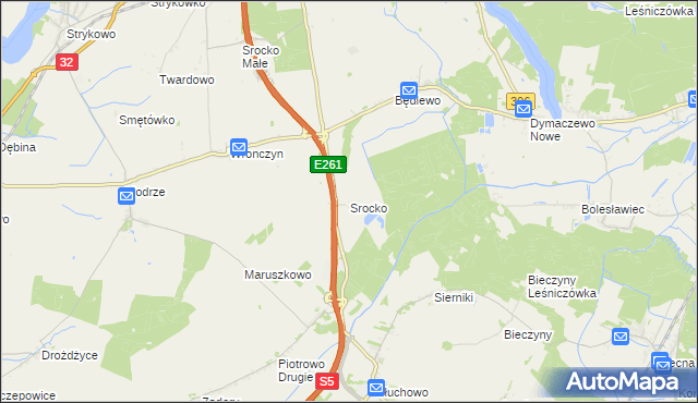 mapa Srocko gmina Stęszew, Srocko gmina Stęszew na mapie Targeo