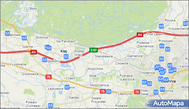 mapa Stanisławice gmina Bochnia, Stanisławice gmina Bochnia na mapie Targeo