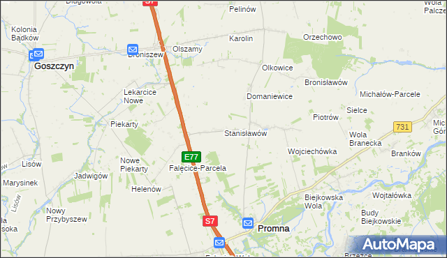 mapa Stanisławów gmina Promna, Stanisławów gmina Promna na mapie Targeo