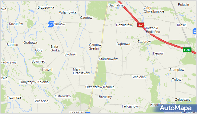 mapa Stanisławów gmina Uniejów, Stanisławów gmina Uniejów na mapie Targeo