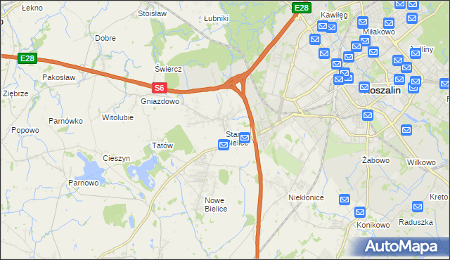 mapa Stare Bielice gmina Biesiekierz, Stare Bielice gmina Biesiekierz na mapie Targeo